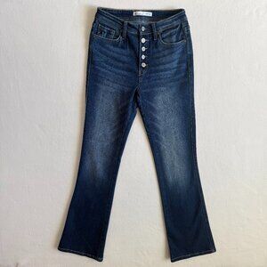 KanCan Flare Jeans Women's 25 Blue Dark Wash Denim Distressed Button Fly Y2K